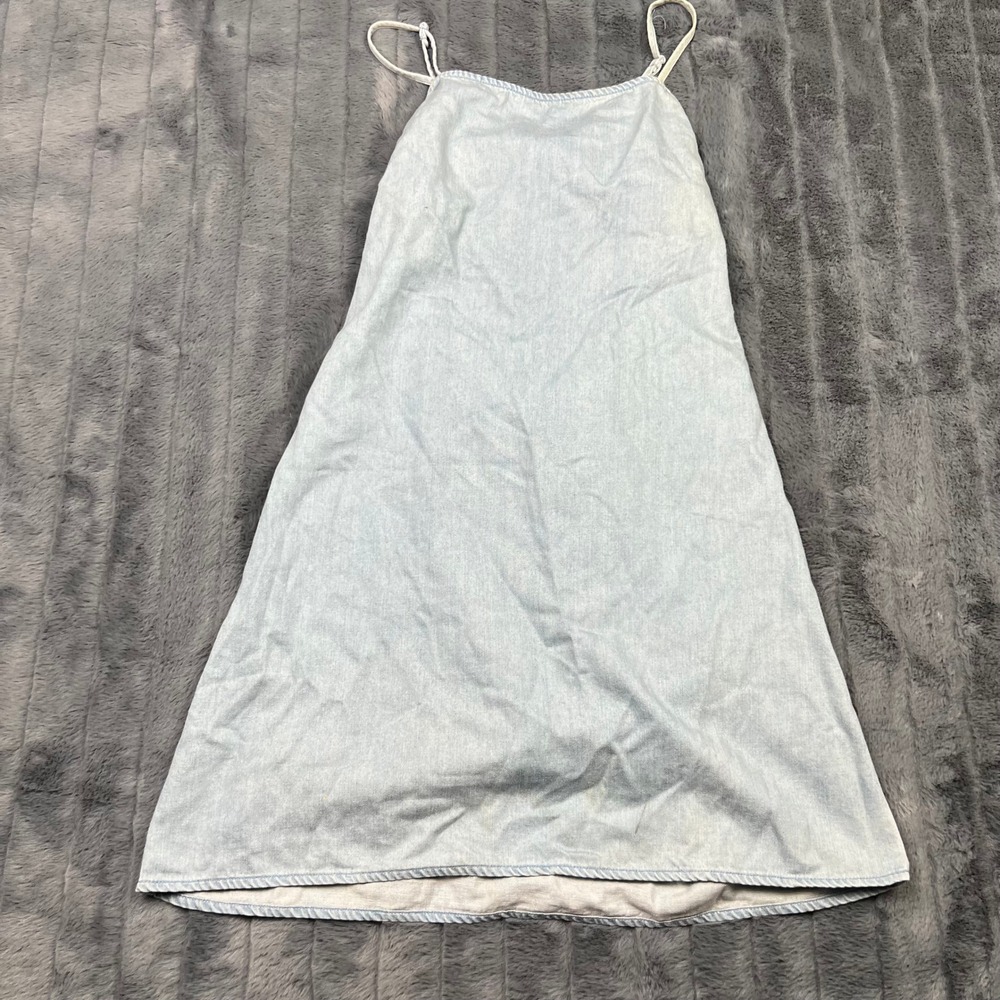 American Eagle Womens Light Wash Denim Tie Back Mini Dress Medium 100% Cotton